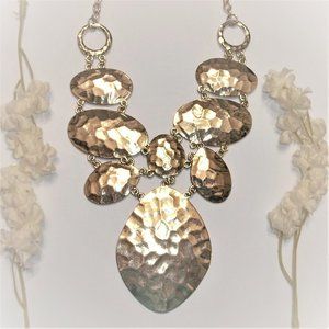 Pre-owned Statement Necklace Huge Gold Toned Hammered Metal Jewelry Bold A219